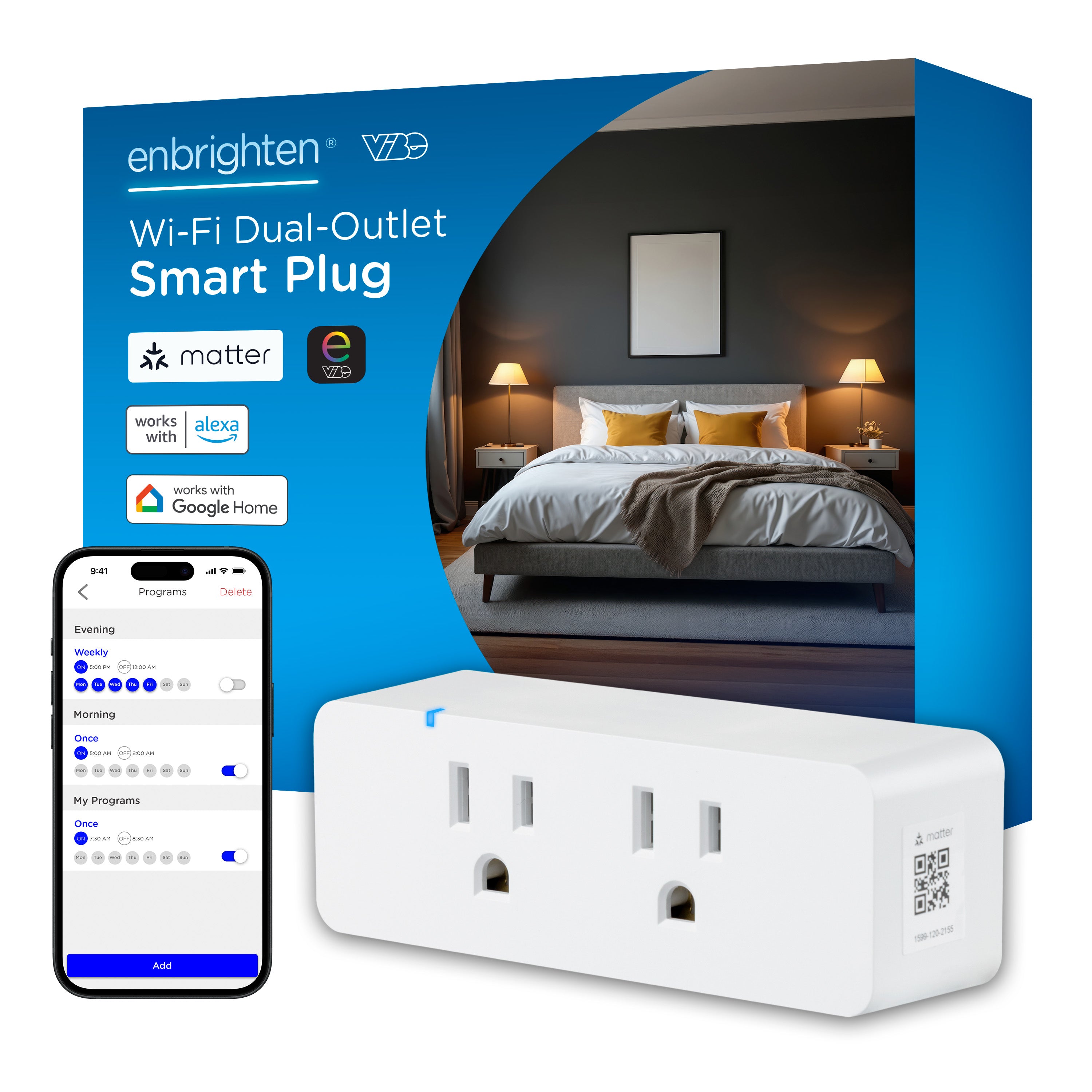 Enbrighten Vibe Indoor Dual-Outlet Wi-Fi Matter Smart Plug